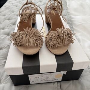 Aquazzura Tan Fringe Sandals